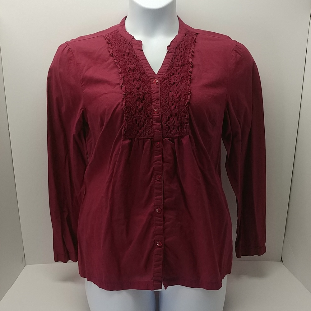 Cg.l.cg women's long sleeve button-up blouse, v-neck, large, burgundy